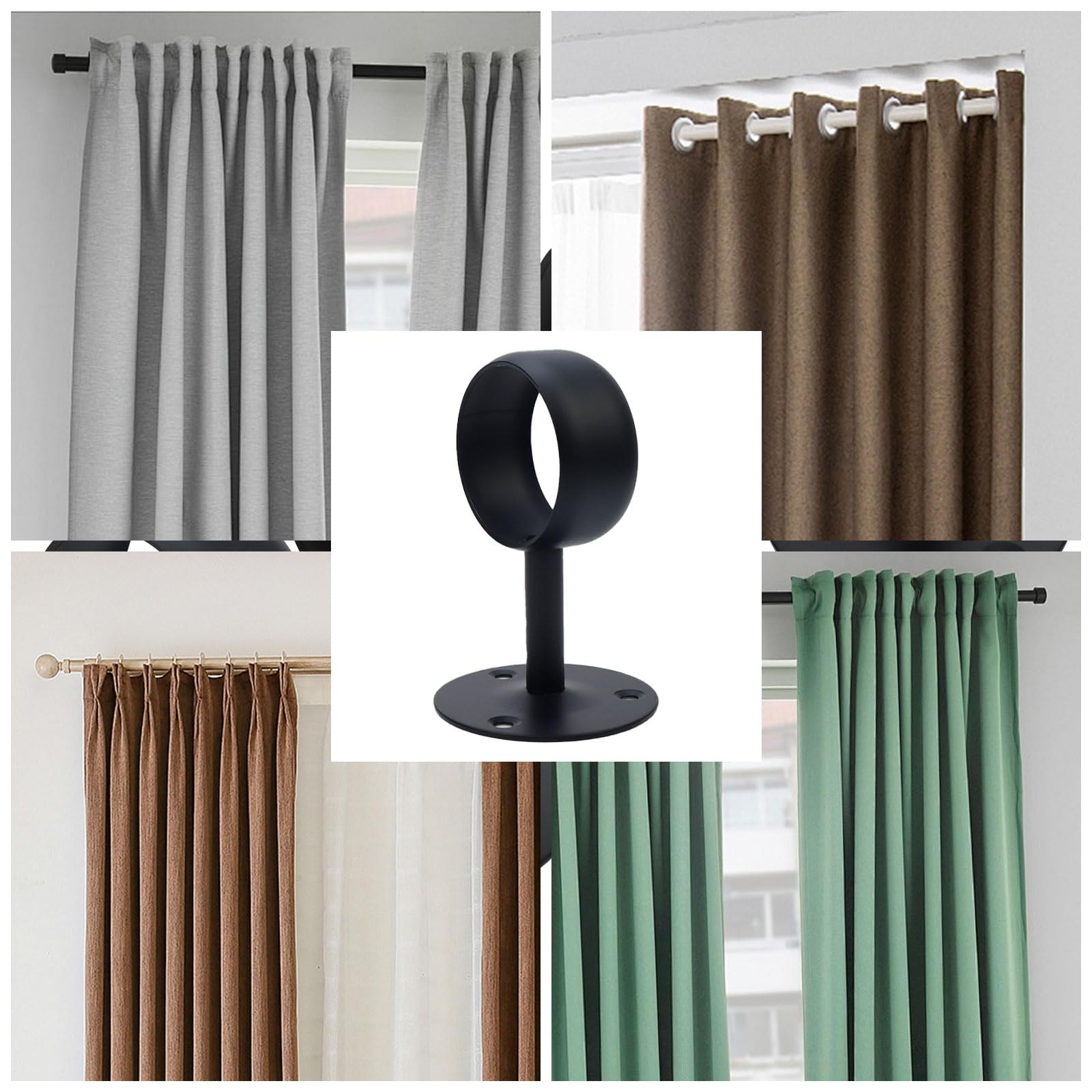 4 PCS Black Ceiling Mount Curtain Rod Bracket End Support Stainless Steel