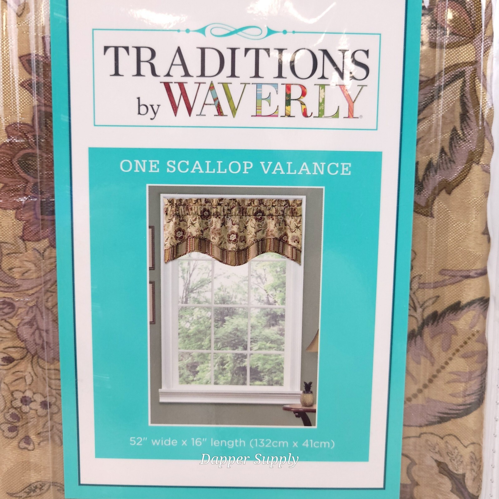 WAVERLY Navarra Antique Scallop Valance Rod Pocket Window Curtain Floral 52”x16”