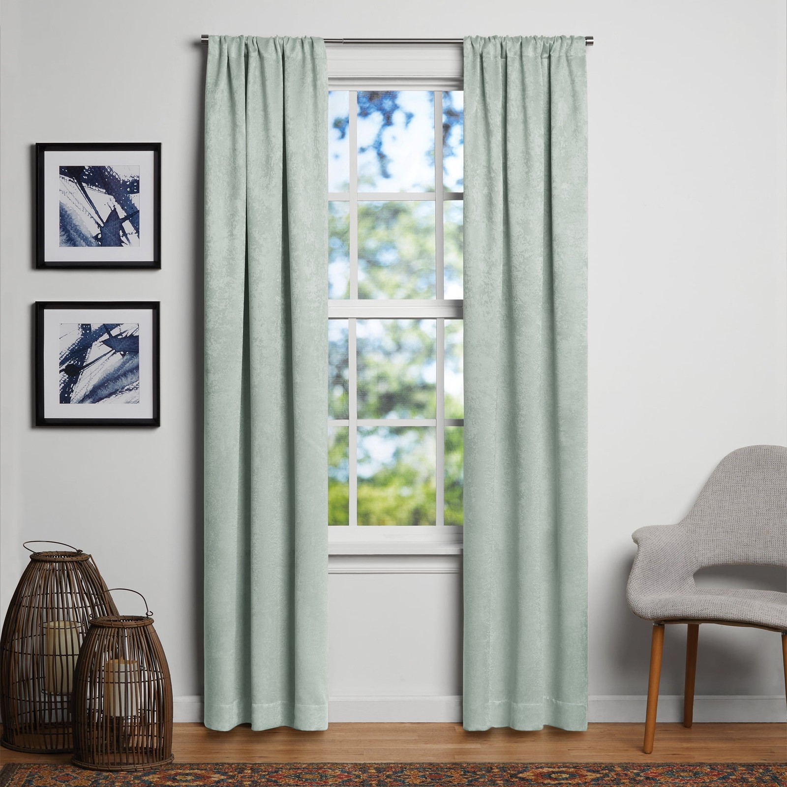 Shimmer Rod Pocket 99% Blackout Curtains Set of 2 Green 37″ W x 84″ L
