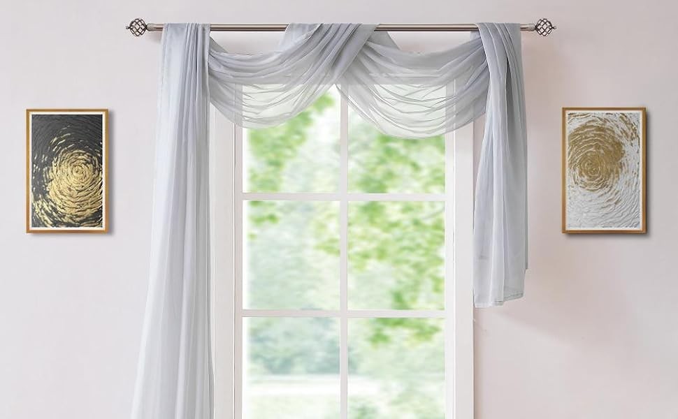 Extra Long 56″ (W) x 288″ (L) (24 Feet) White Sheer Window Scarf. Voile Window