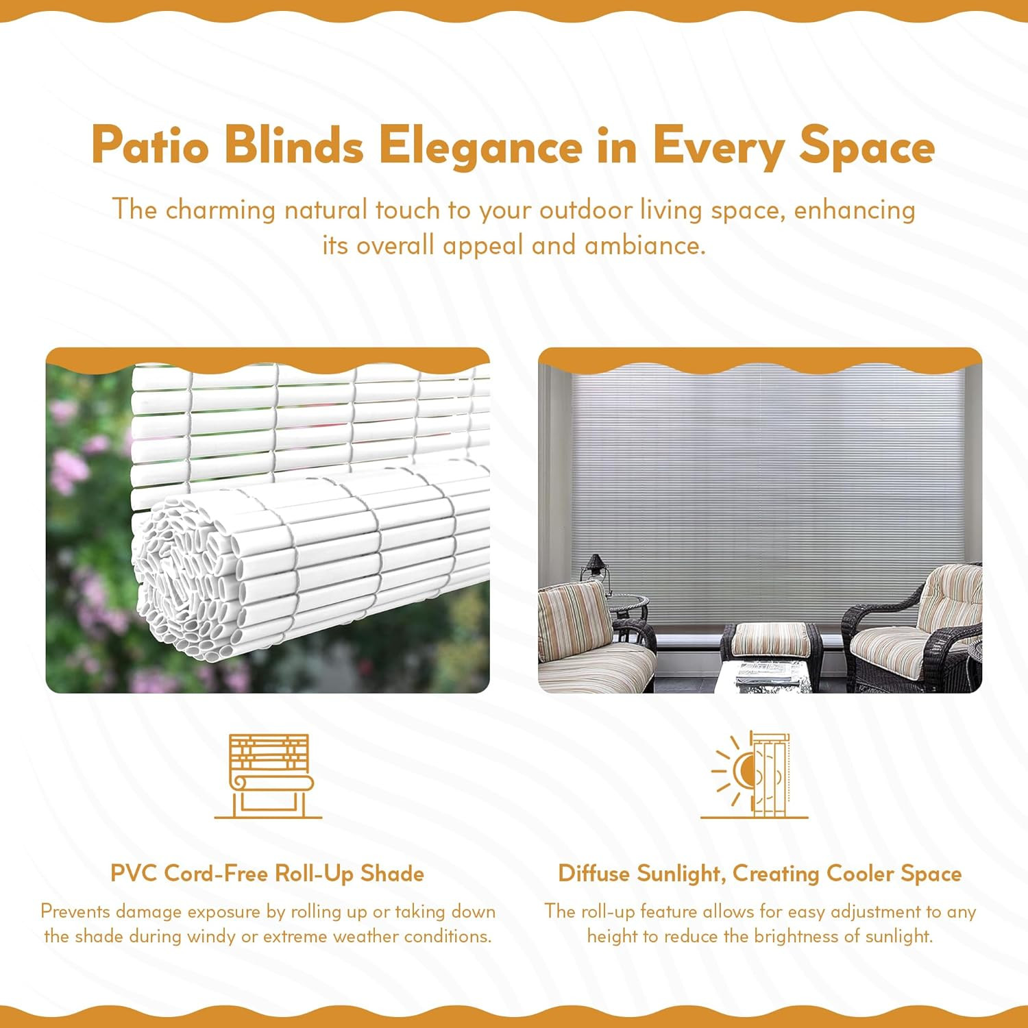 Radiance Cordless Outdoor Shades for Porch, Patio & Windows – Waterproof PVC Bli