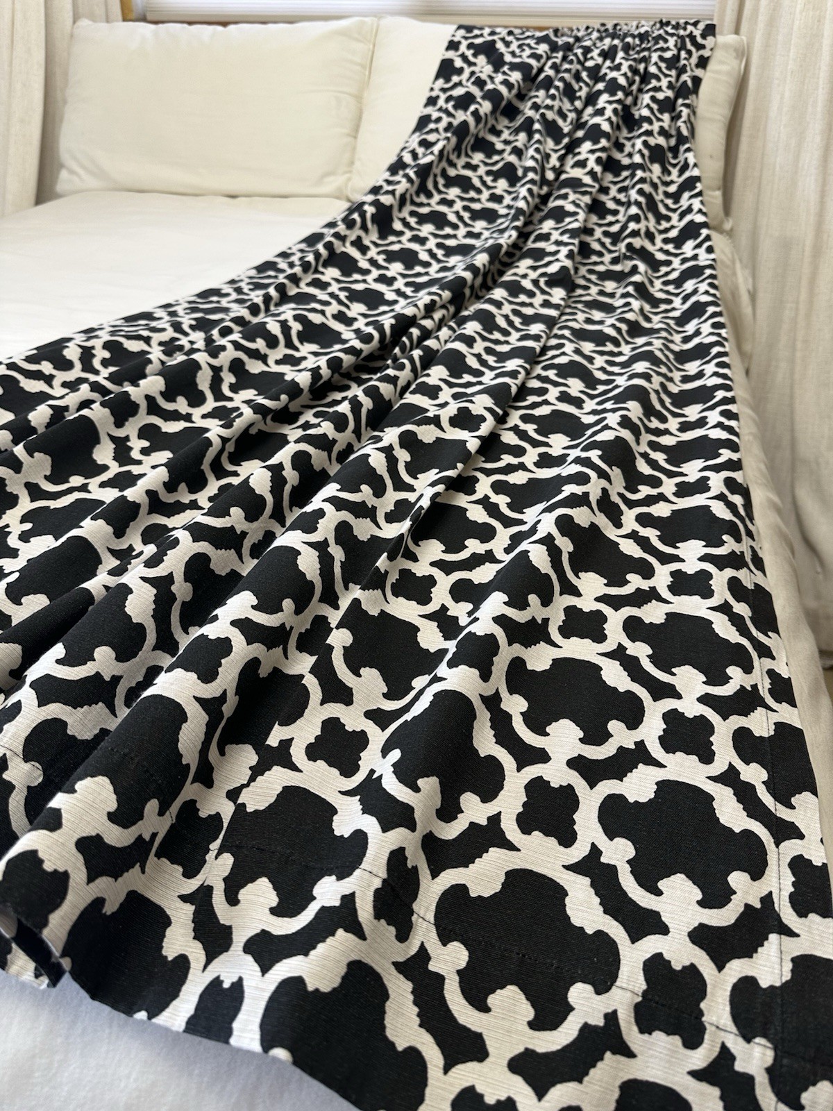 Target Threshold Farrah Fretwork Black Cream Curtains 2 Panels 52”W 82”L Glam