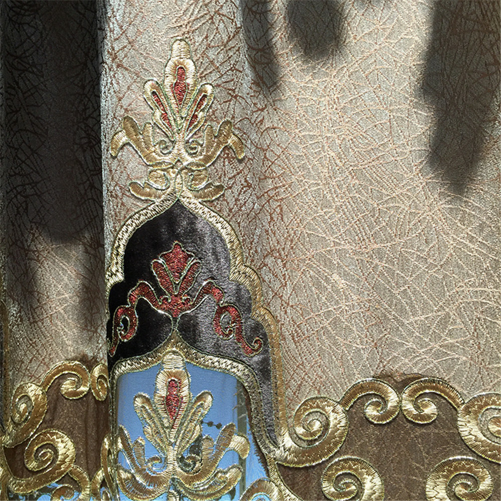 Luxury European Curtains Floral Embroidered Semi Blackout Curtain Drape 1 Panel