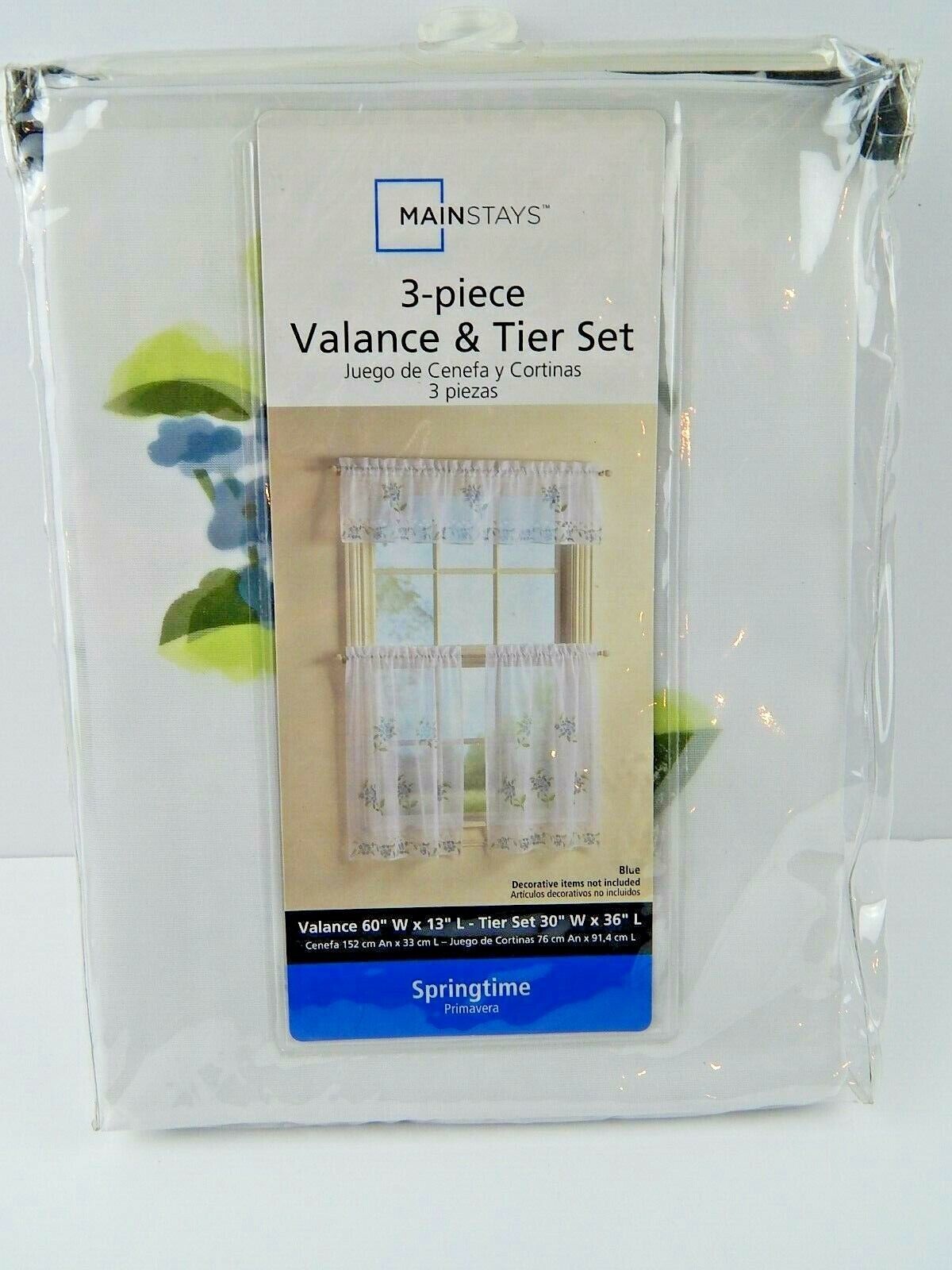 Mainstays 3-Piece Kitchen Valance & Tier Set Springtime White / Floral New