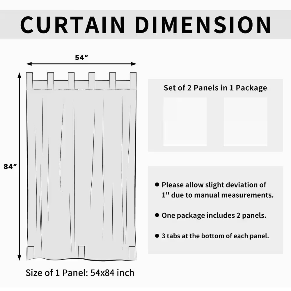54W X 84L In. White Polyester Waterproof Outdoor Patio Curtains W Detachable Tab