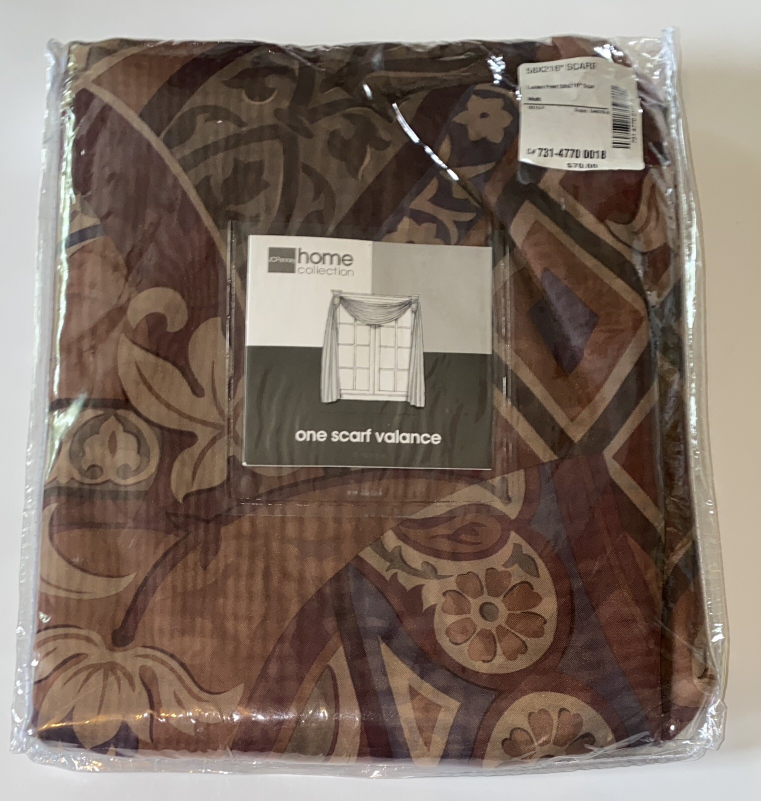 JC Penny Home Collection Set (2) Sheer Scarf Valance Lucien Print 58” X 216” NEW