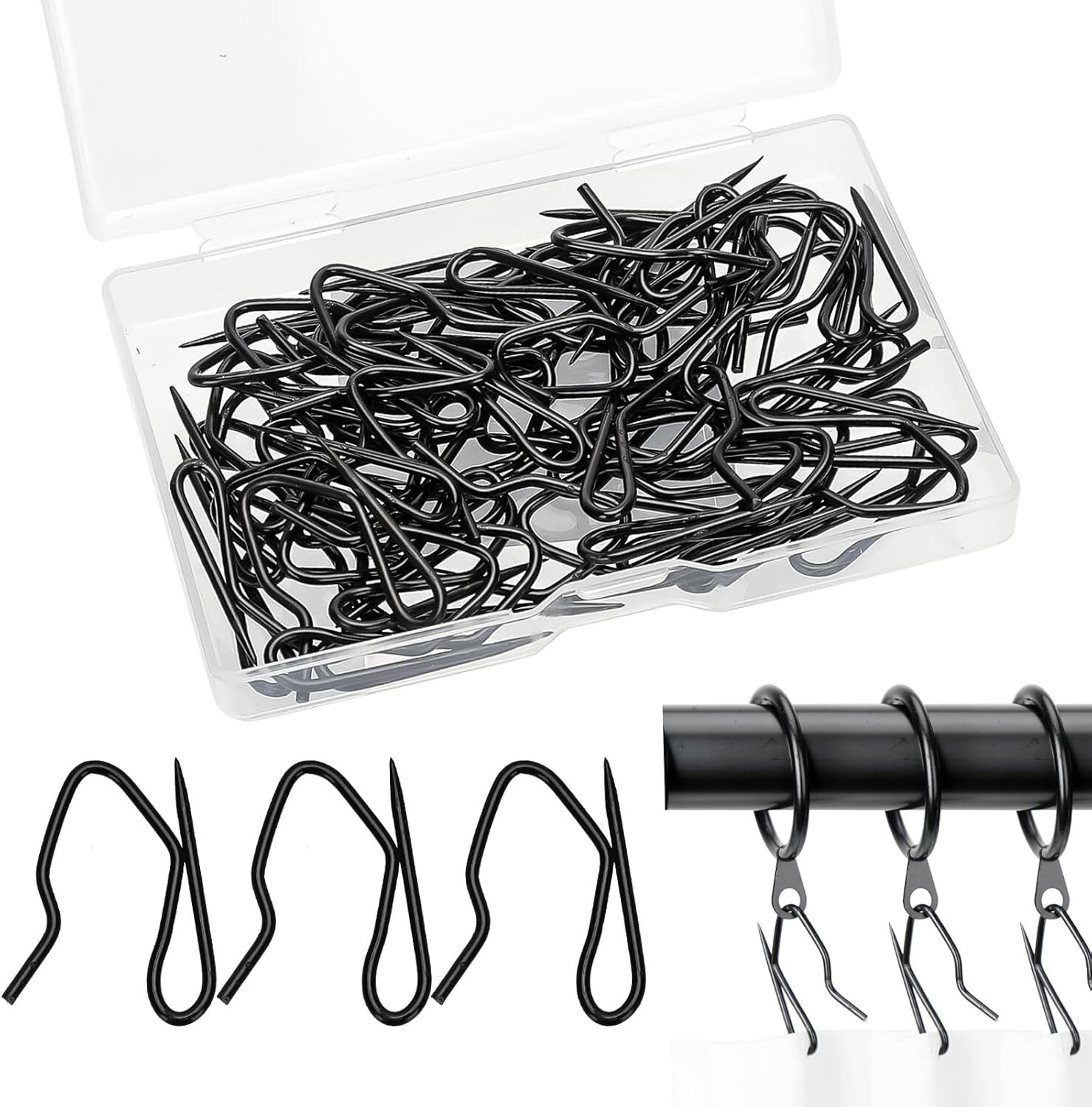 Metal Curtain Hooks 60Pcs Drapery Hooks Pins for Curtains Stainless Steel Cur…