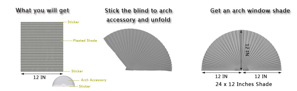 Arch Window Shade Radius 18 inch Half Circle Arched Non-Woven Stick on Cut to