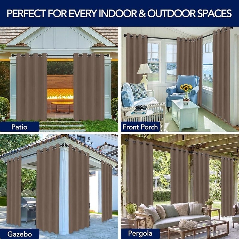 Weatherproof Outdoor Curtains Durable UV Fade Resistant Privacy Panels 84 inch