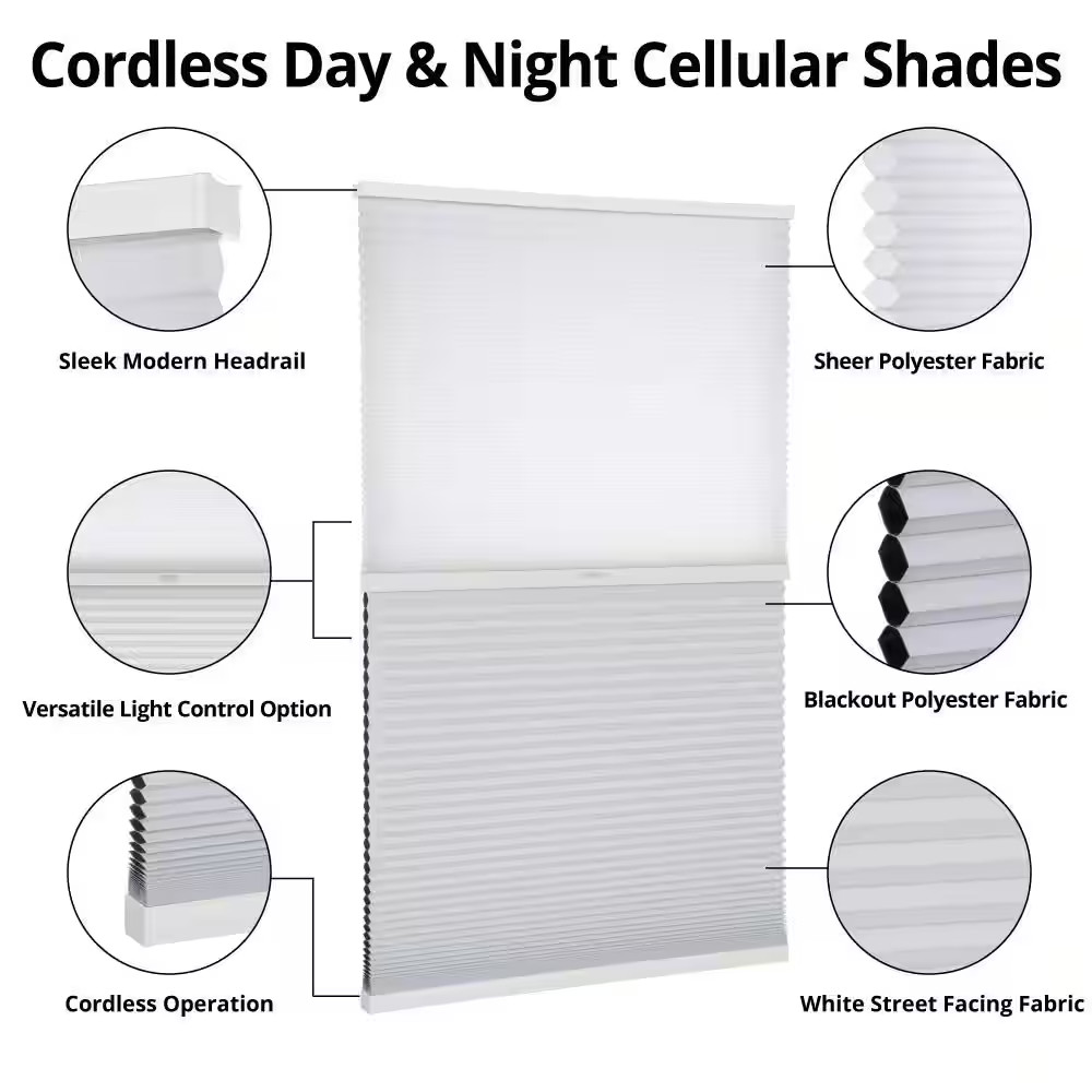 Snow Drift/Shadow White Day and Night Cordless Cellular Window Shades- 35 in W X