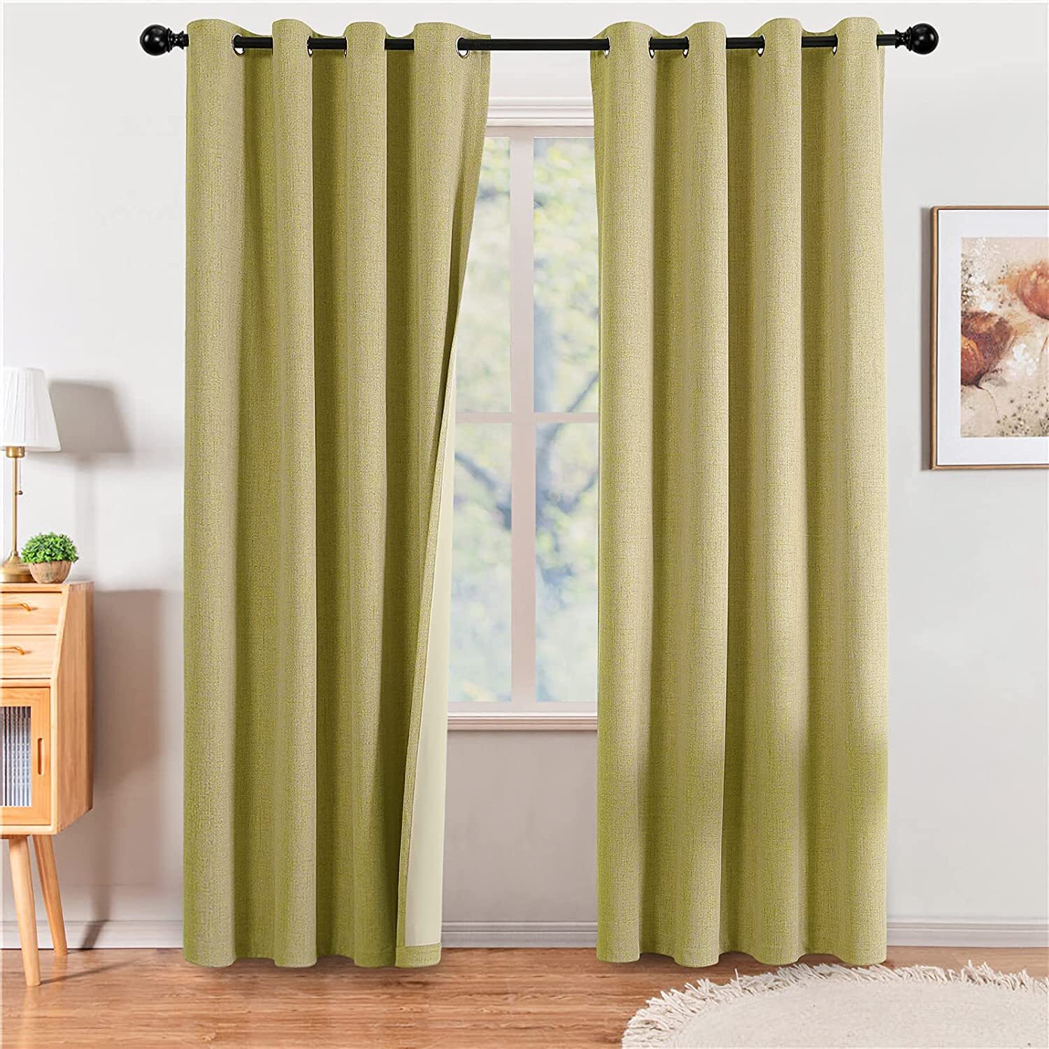 100% Blackout Curtains 95 Inches Long Sun Blocking 2 Panels each 52″ wide LEMON