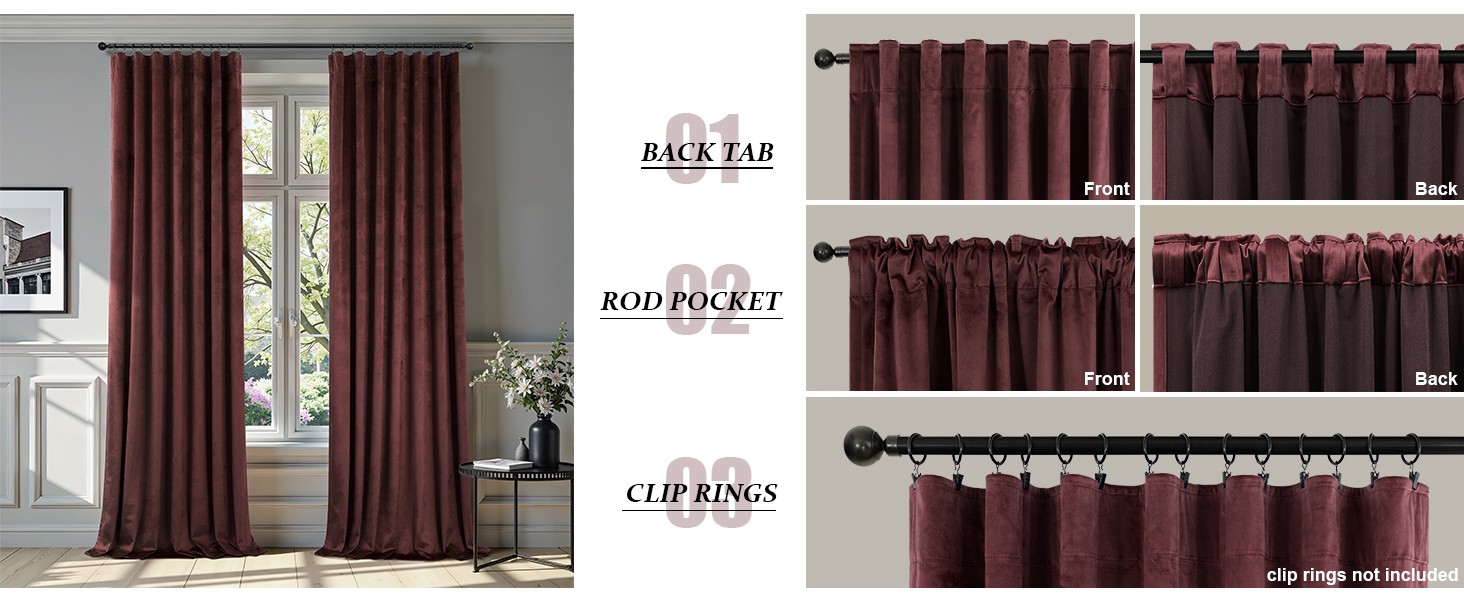 Ruby Wine Velvet Curtains 96 Inches Long for Living Room 2 Panels Light Blocking