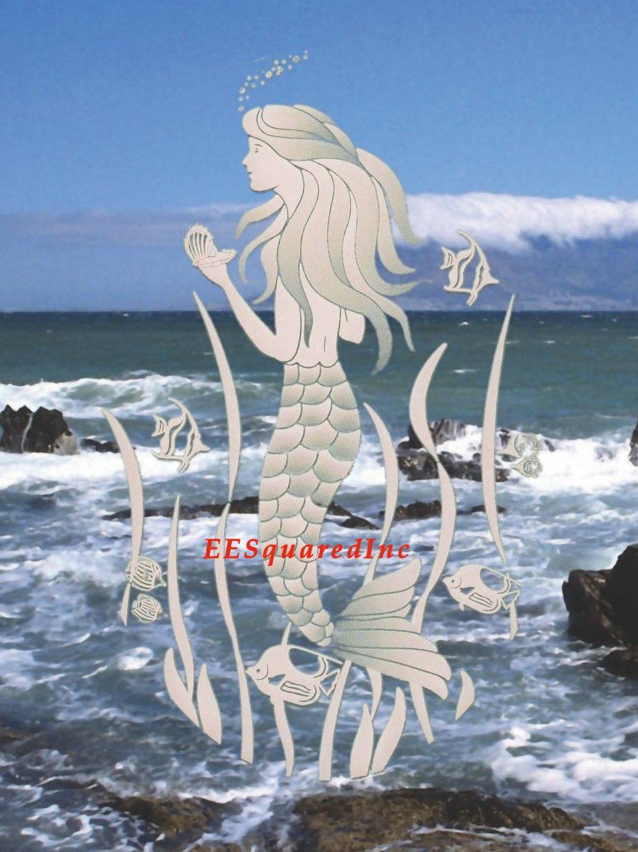 Mermaid Static Cling OVAL Window Decal 8×12 Sliding Glass & Shower Door Decor