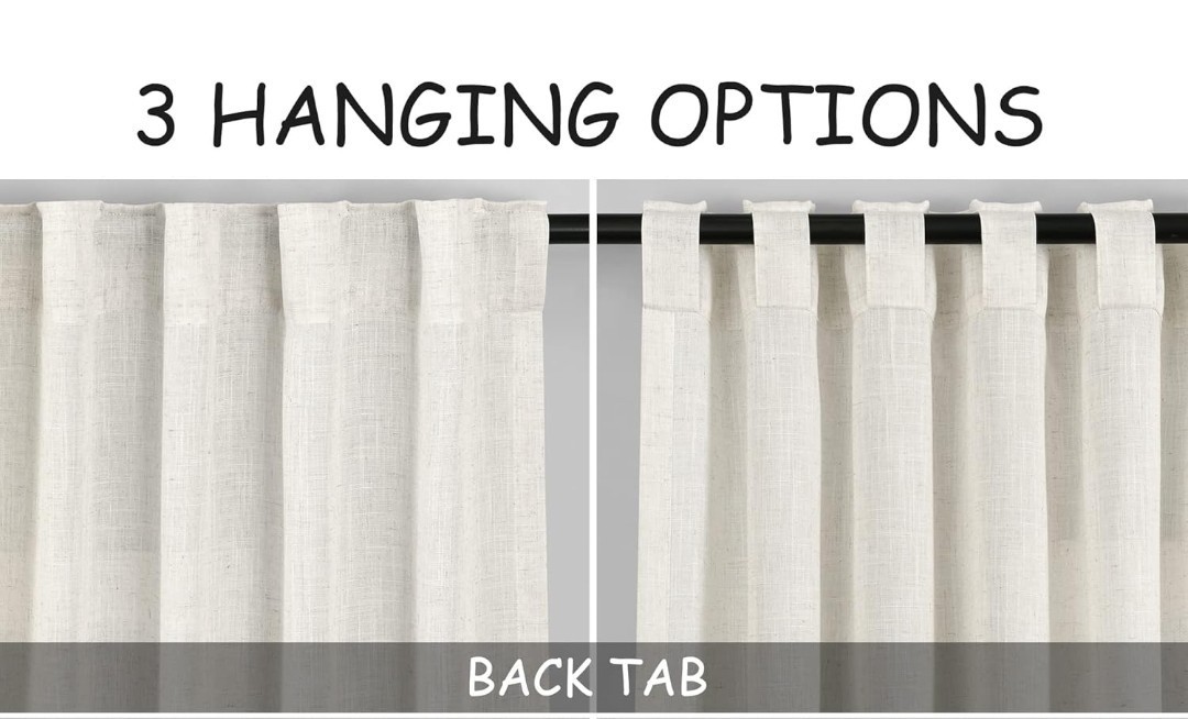 Linen Curtains for Living Room, Back Tab Semi Sheer 52*63 inches(Long Ivory)