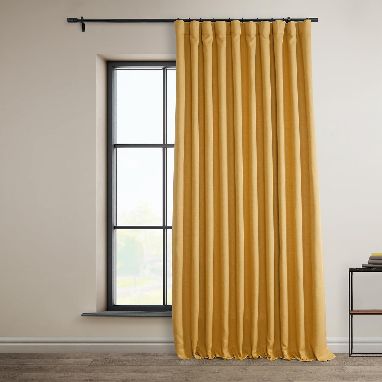 Faux Linen Curtains 100×96 Room Darkening Extra Wide Drapes Gold Panel