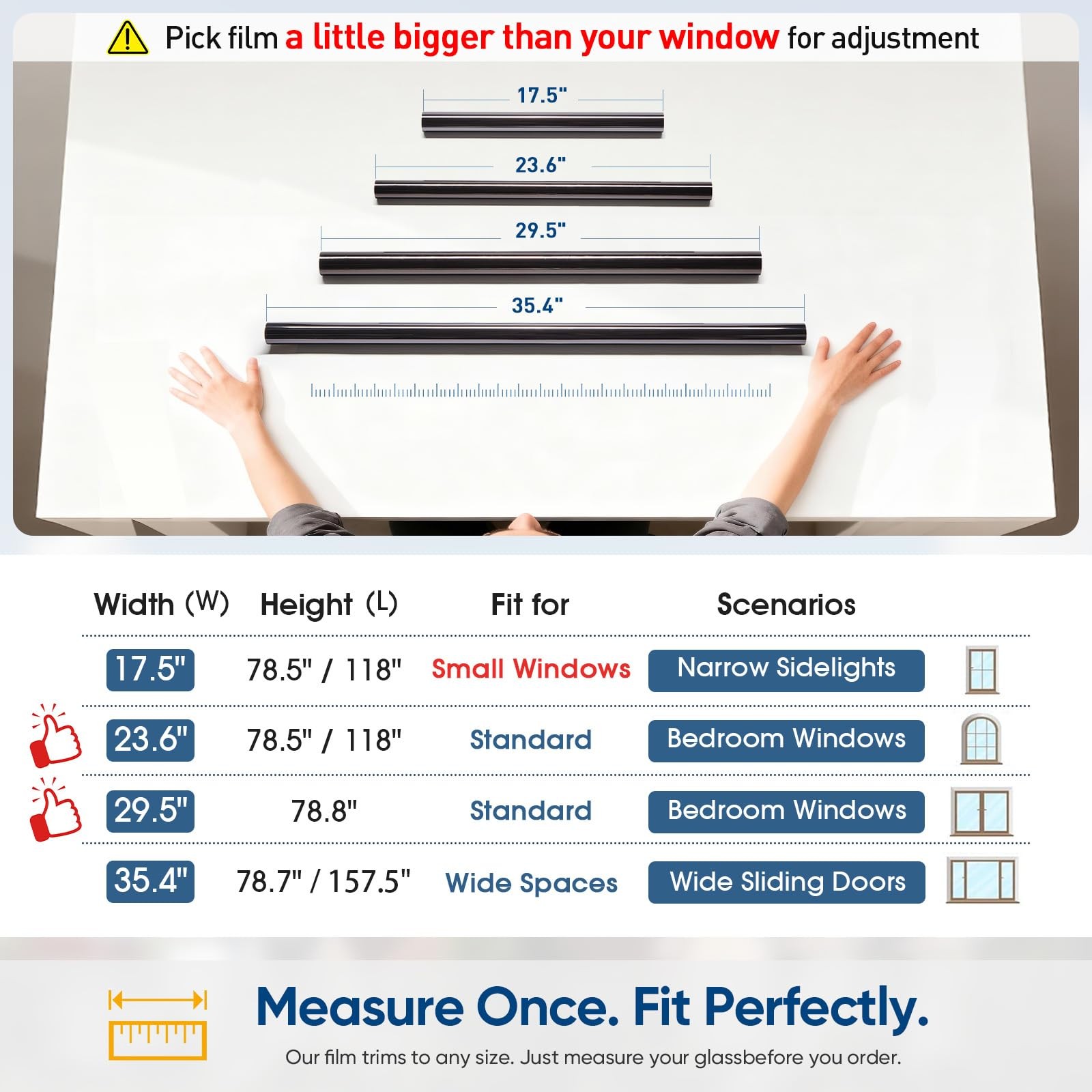 SUNBABY Window Tint for Home, One Way Privacy Film 17.5 x 78.7Inch, Black