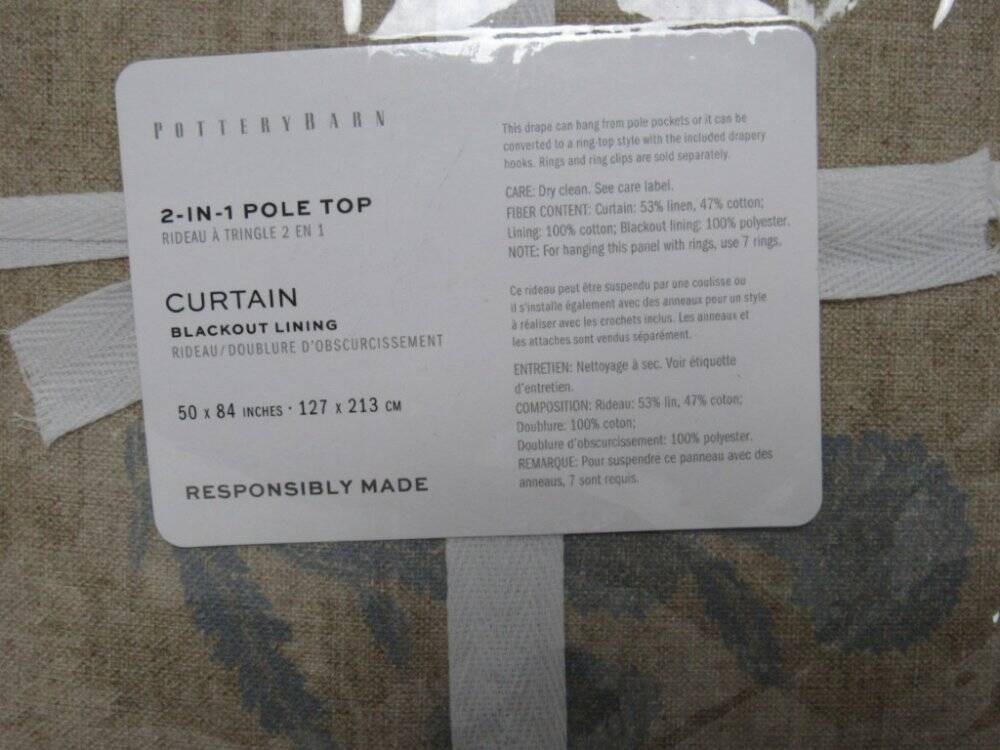Pottery Barn Summer Bhotah Blackout Curtains Set of 2~ 50″ X 84″ Flax Blue NWT