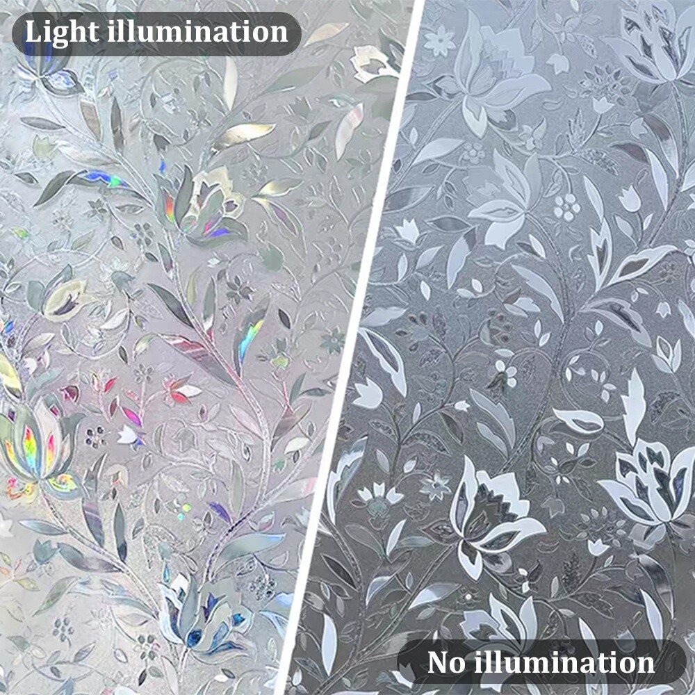 Tulip Window Privacy Film Static Cling Stained Glass Sticker for Bathroom