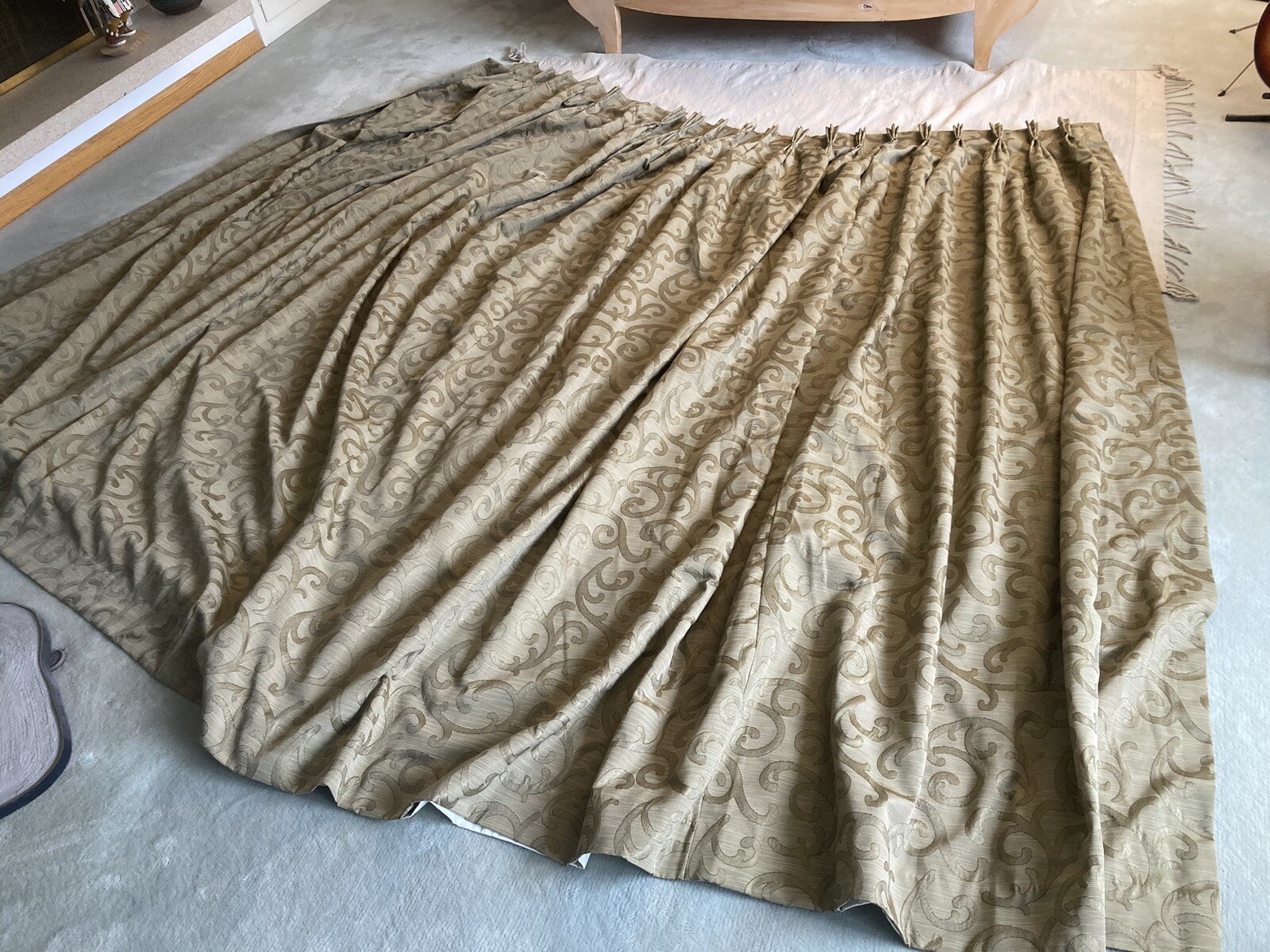 Custom Drapes Moss Green Golden 185”W x 99”L Triple Pinch Pleats Blackout Lined