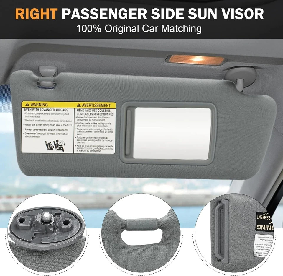 Right Passenger Side Sun Visor Fit for Tacoma 2005 2006 2007 2008 2009 2010 2011