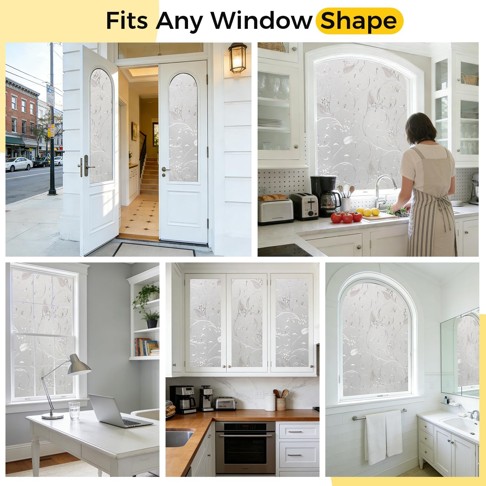 Decorative Privacy Window Film for Front Door, Bathroom, Static Cling