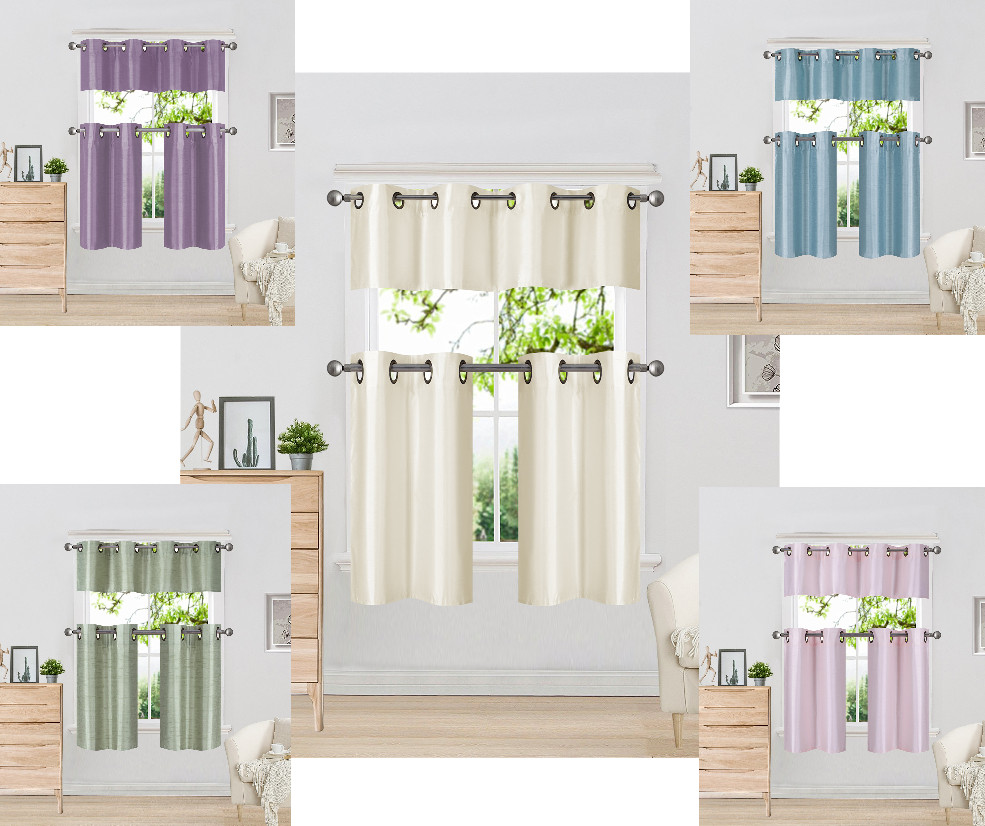 3pc SET KITCHEN GROMMET WINDOW CURTAIN DRESSING WITH 2 TIER & VALANCE K9 36″L