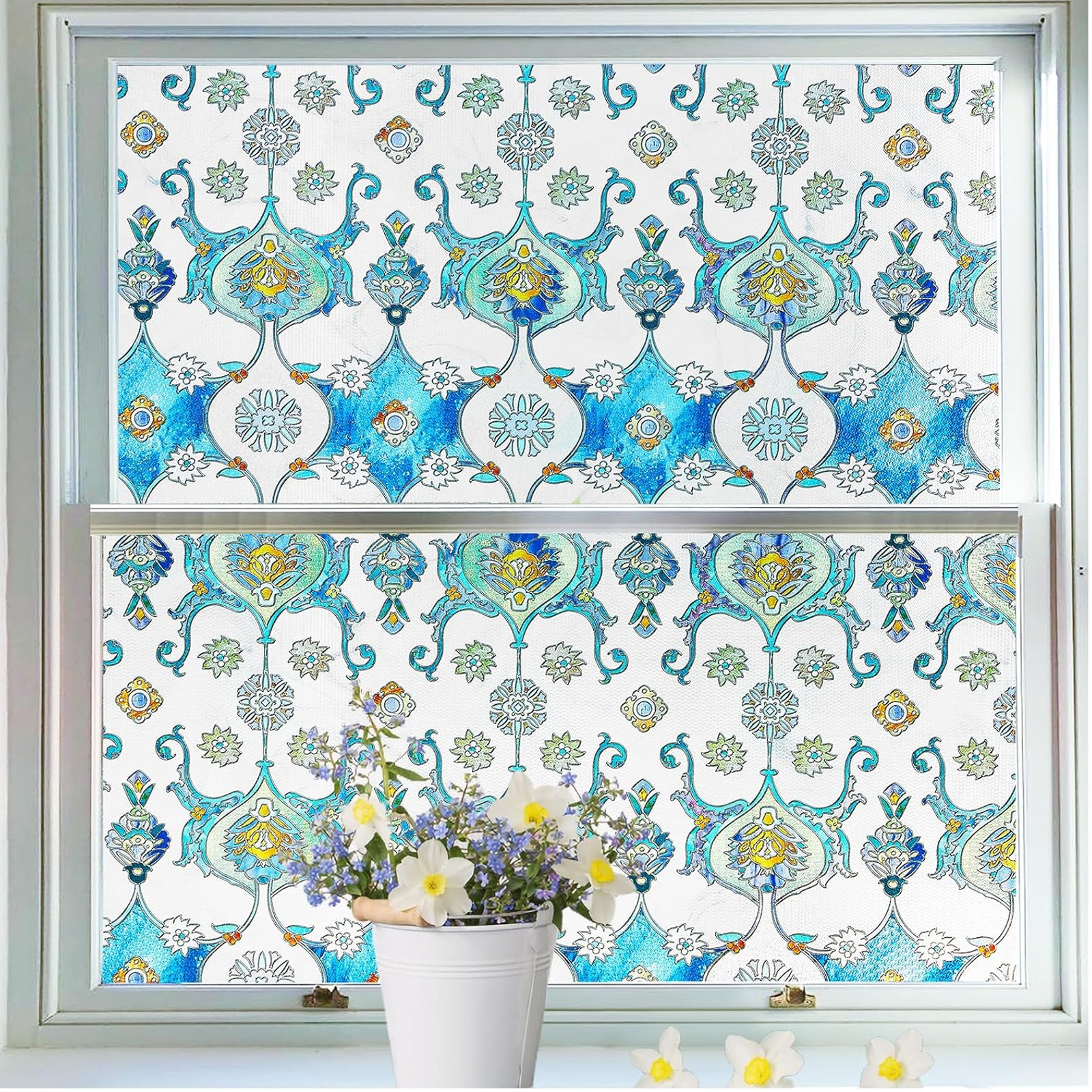 Stained Glass Window Film Decorative Privacy Film for Home Bathroom Door Car