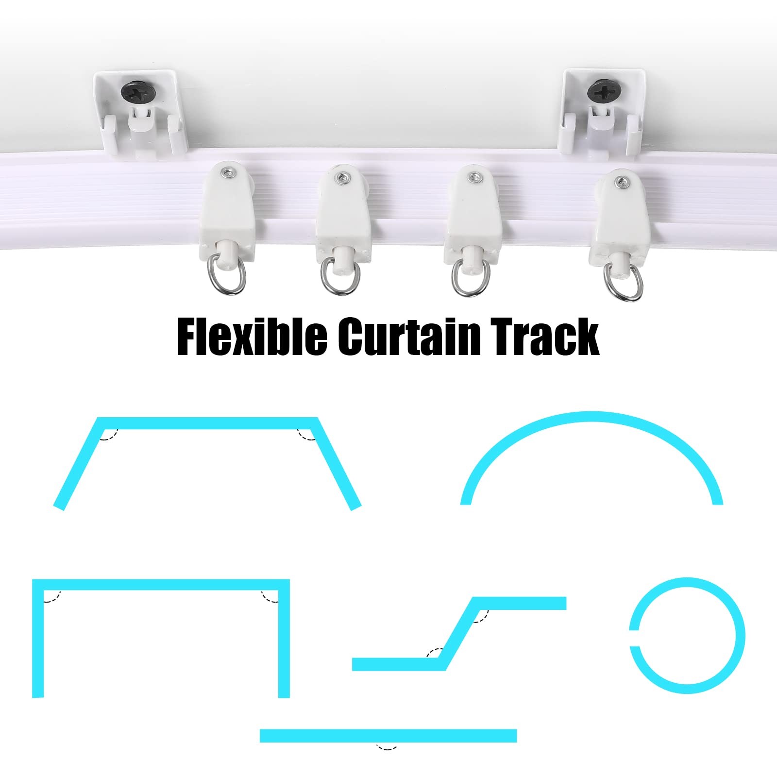 Jetec Curtain Tracks Ceiling Flexible Curtain Track Bendable Rail Curved Wall