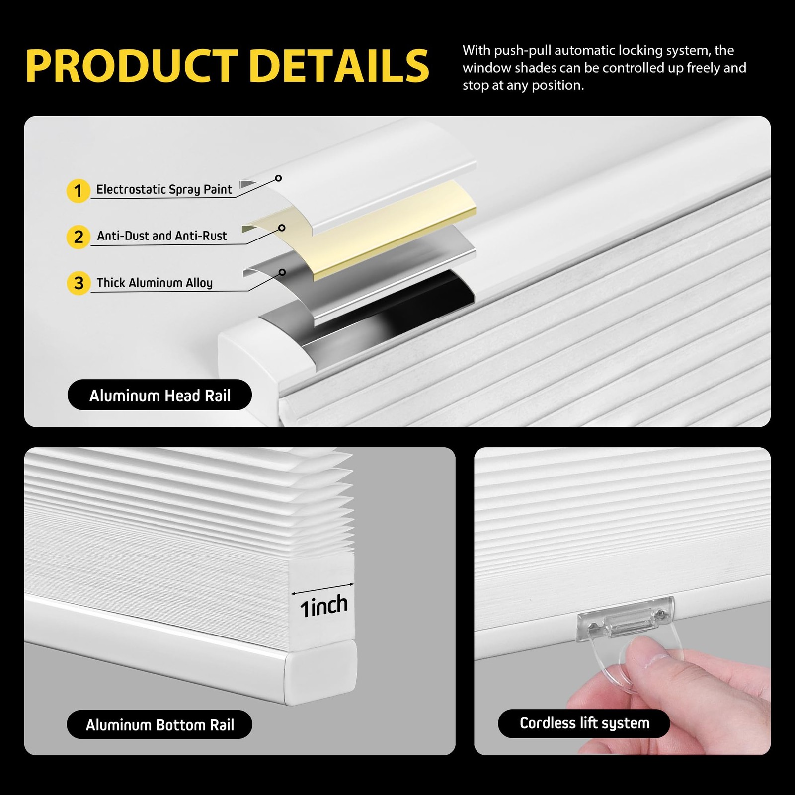 Light Filtering Cordless Cellular Shades, Honeycomb Blinds for Indoor Windows, f