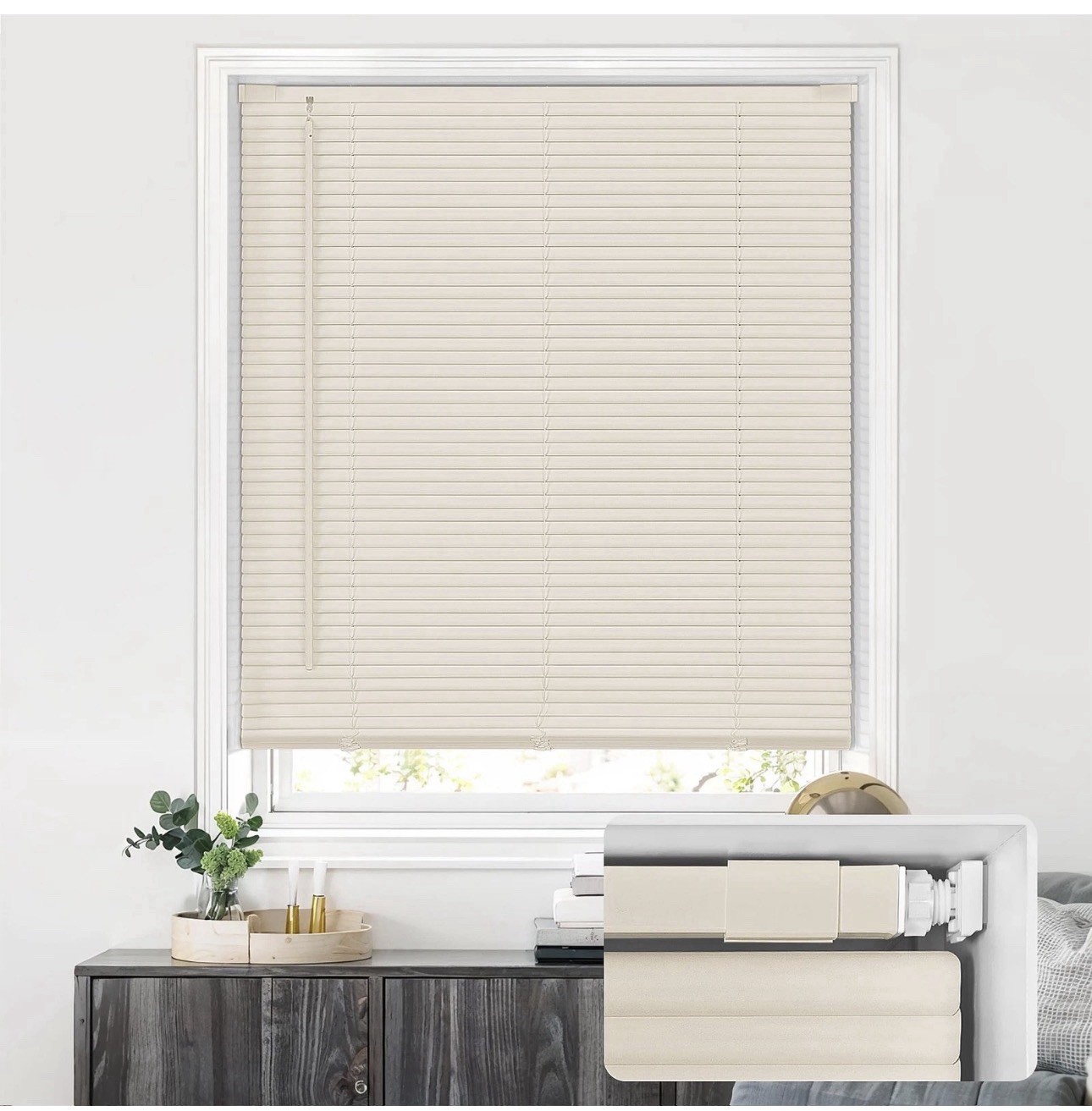 LazBlinds No Tools No Drill 1″ Vinyl Mini Blinds, Cordless Blinds 31″ W x 48″ H