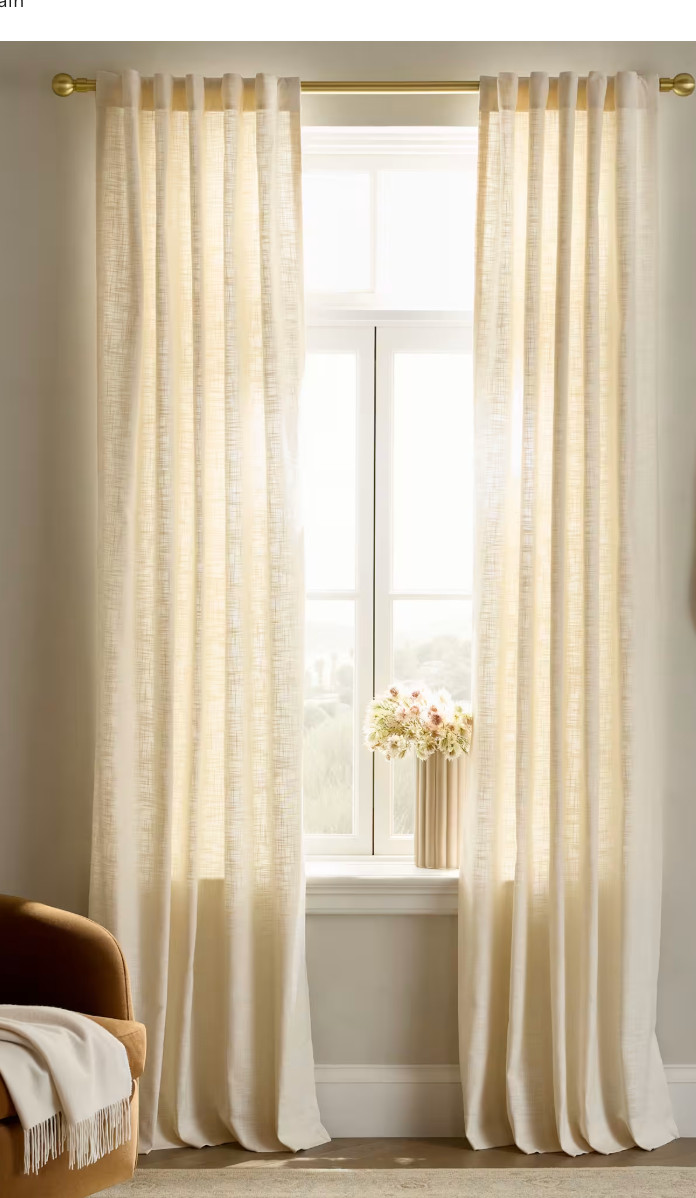 Quince Cotton Curtain Panel 48×84 Ivory Light Filtering Back Tab Pole Top