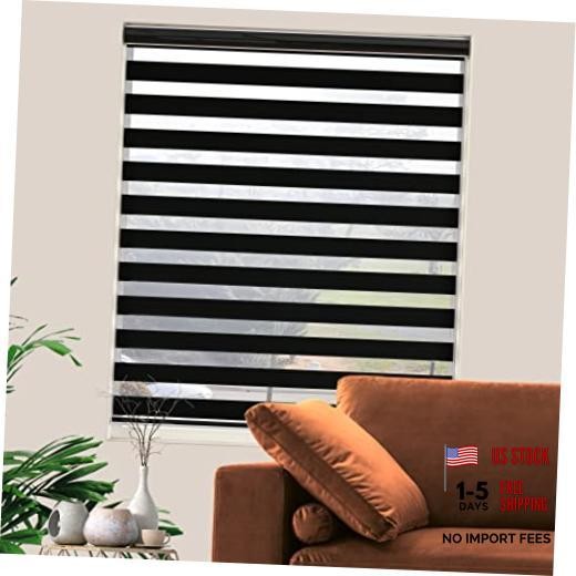 Custom Sizeout Zebra Blinds, Dual Layer Free-Stop, Room 20″W x 72″H Black