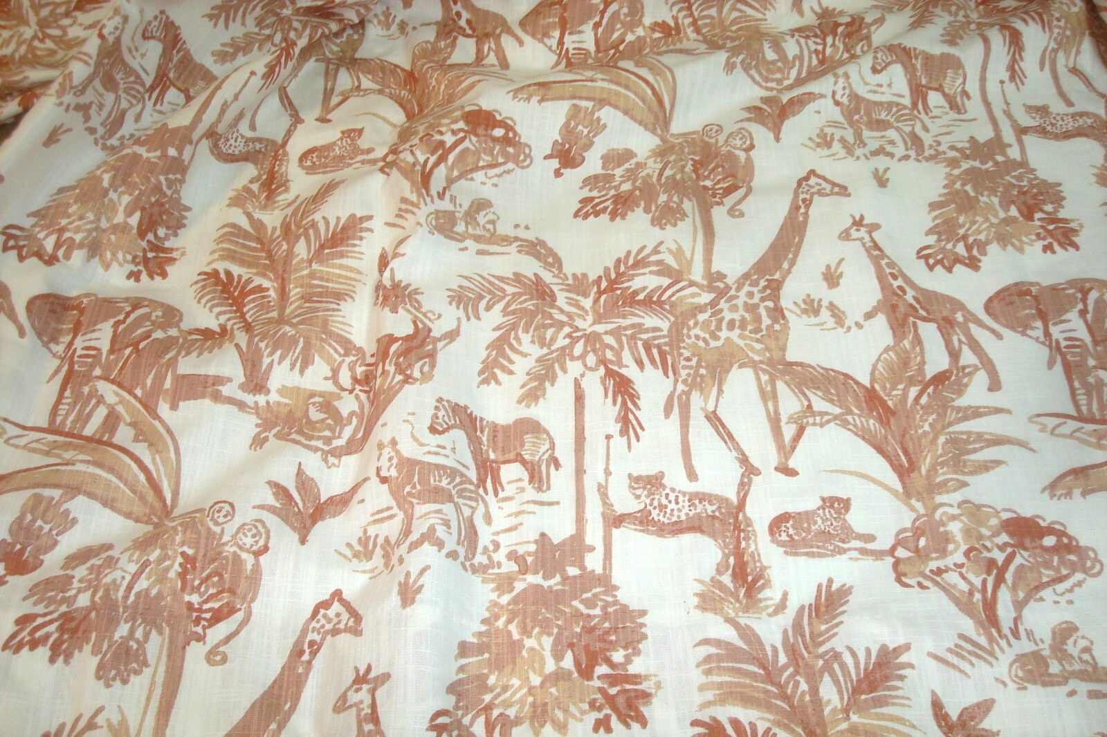 New One Pair Custom Lined DRAPES Meru African Animal Toile Clay Pleated 84″ lg