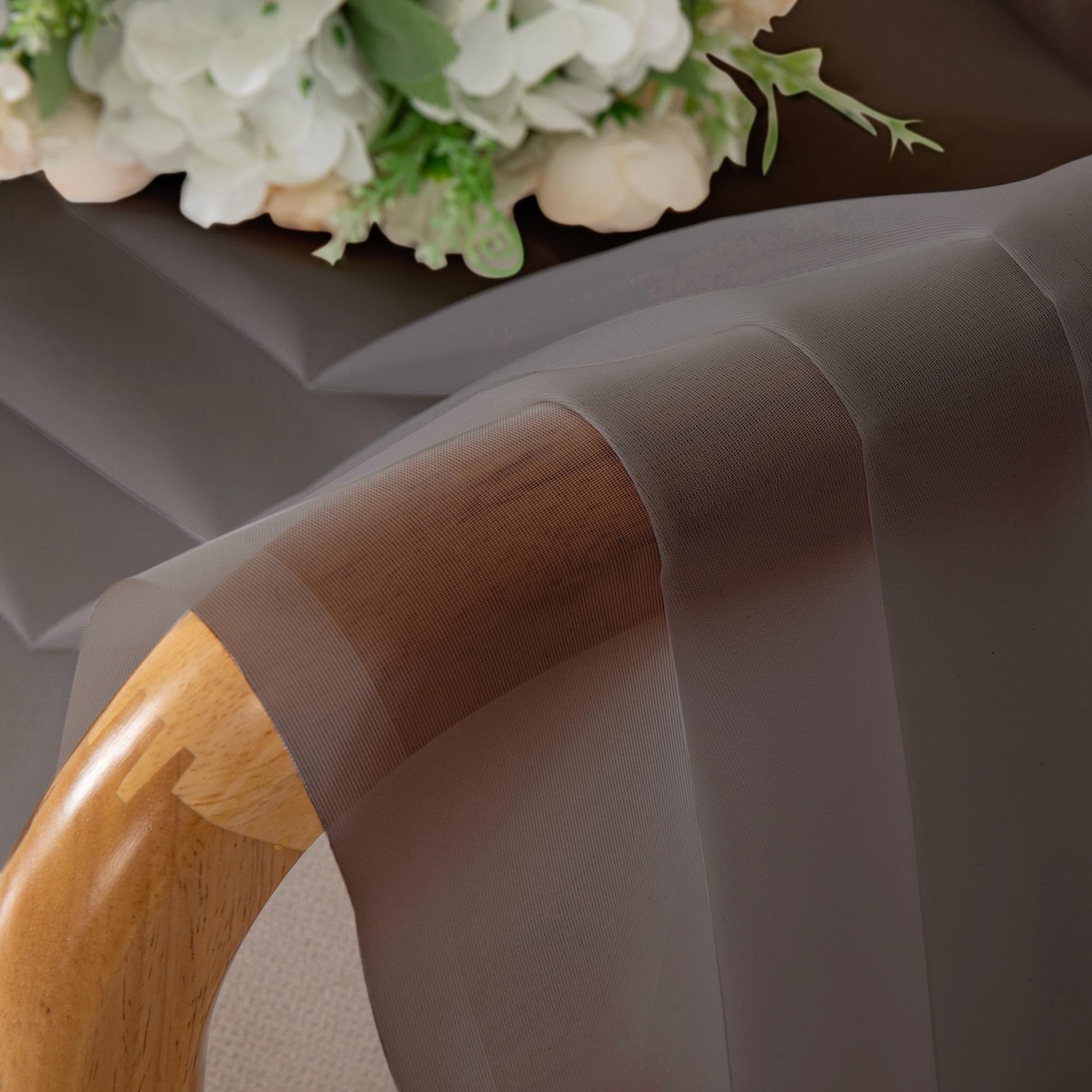 Chocolate Brown Sheer Curtains 54 Inch Long 2 Panels, Light Filtering Rod Poc…
