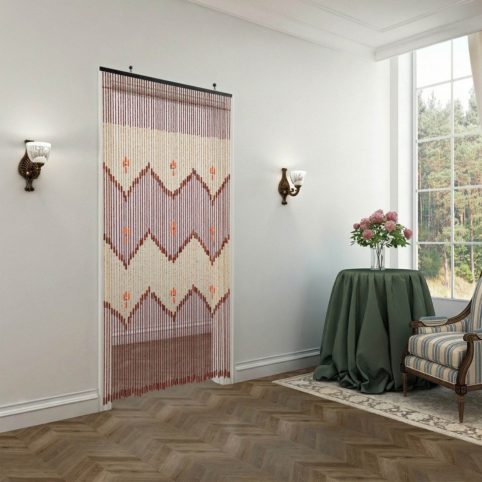 Wooden Bead Curtain,60 Strands Retro Wooden Bead Curtain, Versatile Door Curtain