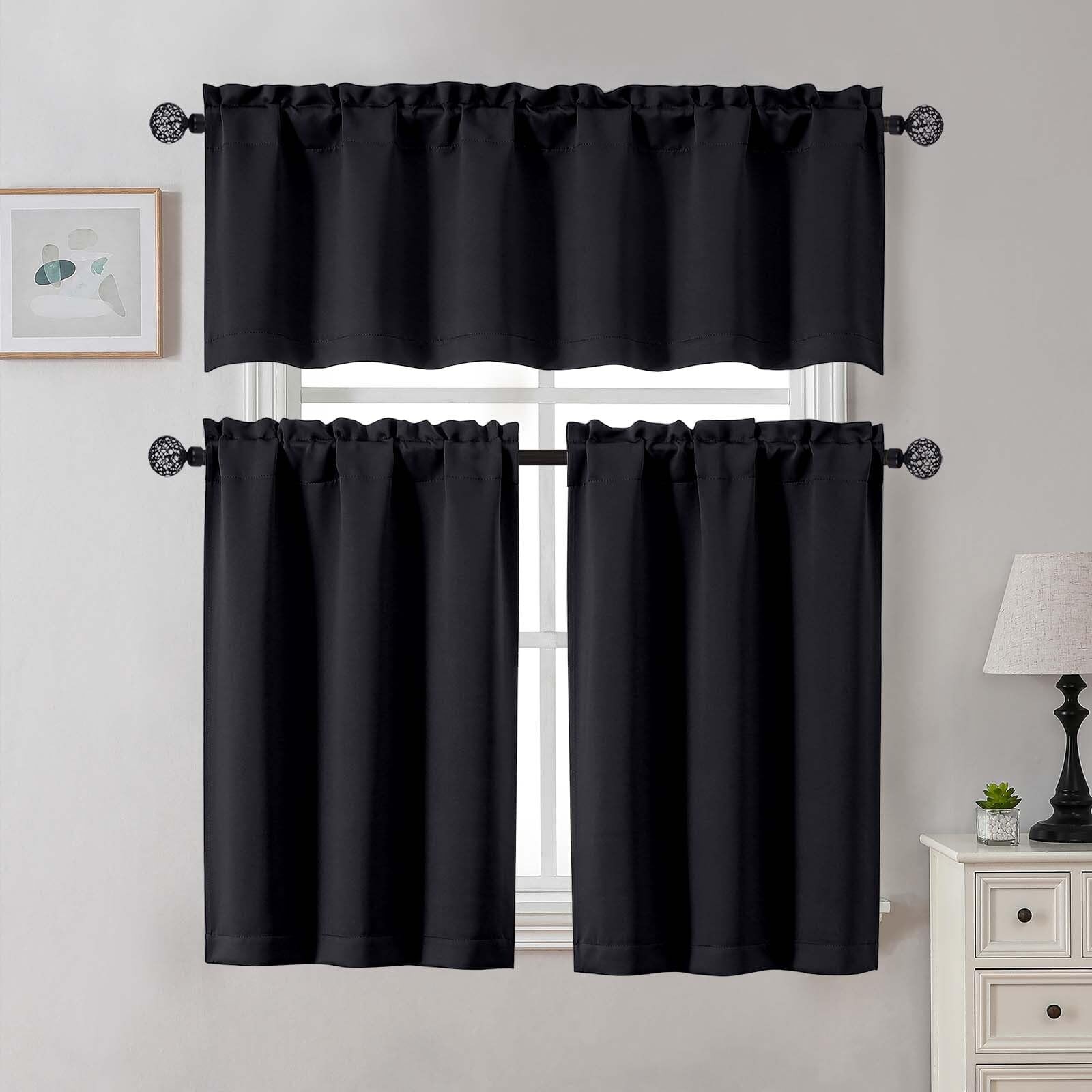 24 Inch Long Tier Curtains for Small Window, 30″W x 24″L (Pack of 2) Black