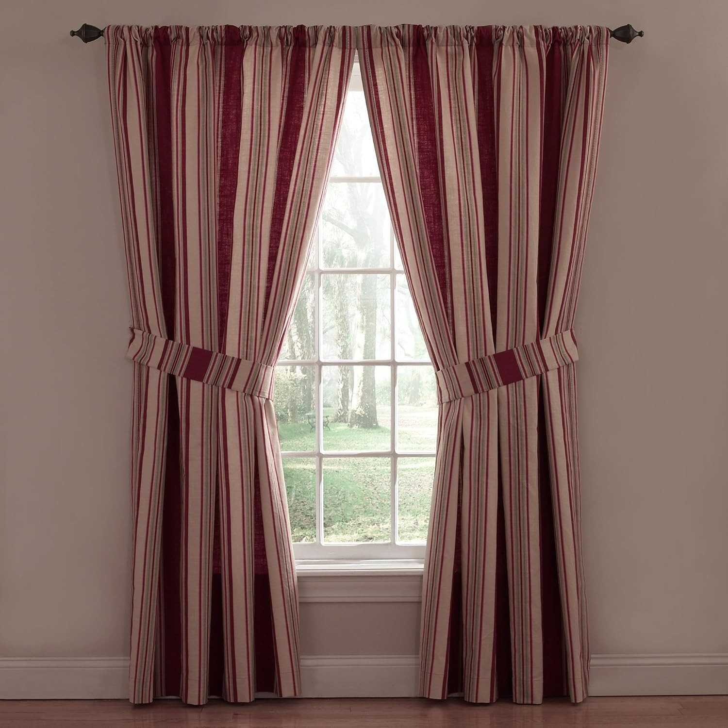 Waverly Ballard Bouquet Stripe Pinch Pleat Pair Lined Drapes 100% Cotton 84″Long