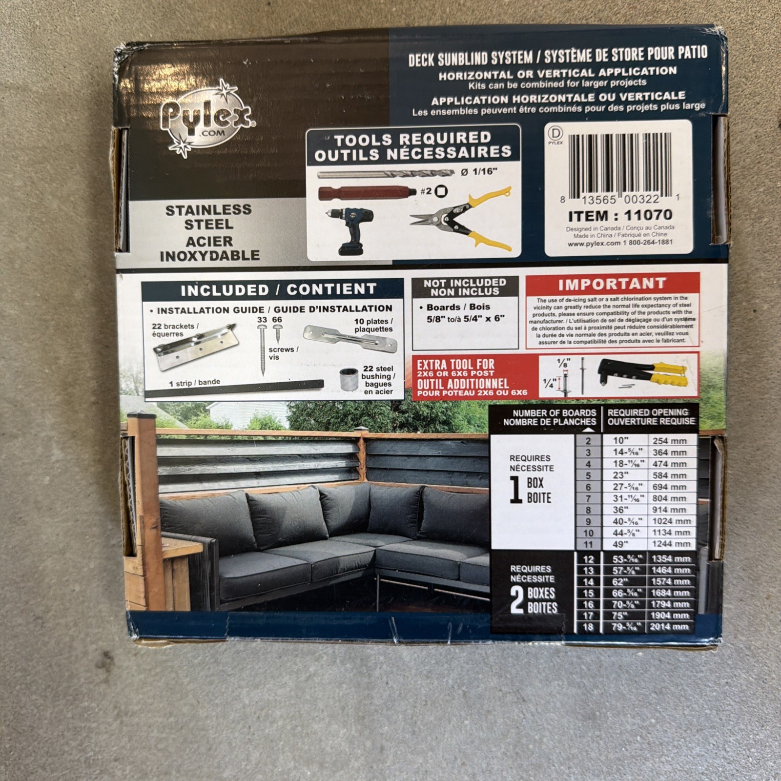 Pylex Deck Sunblind System 11070 Stainless Steel