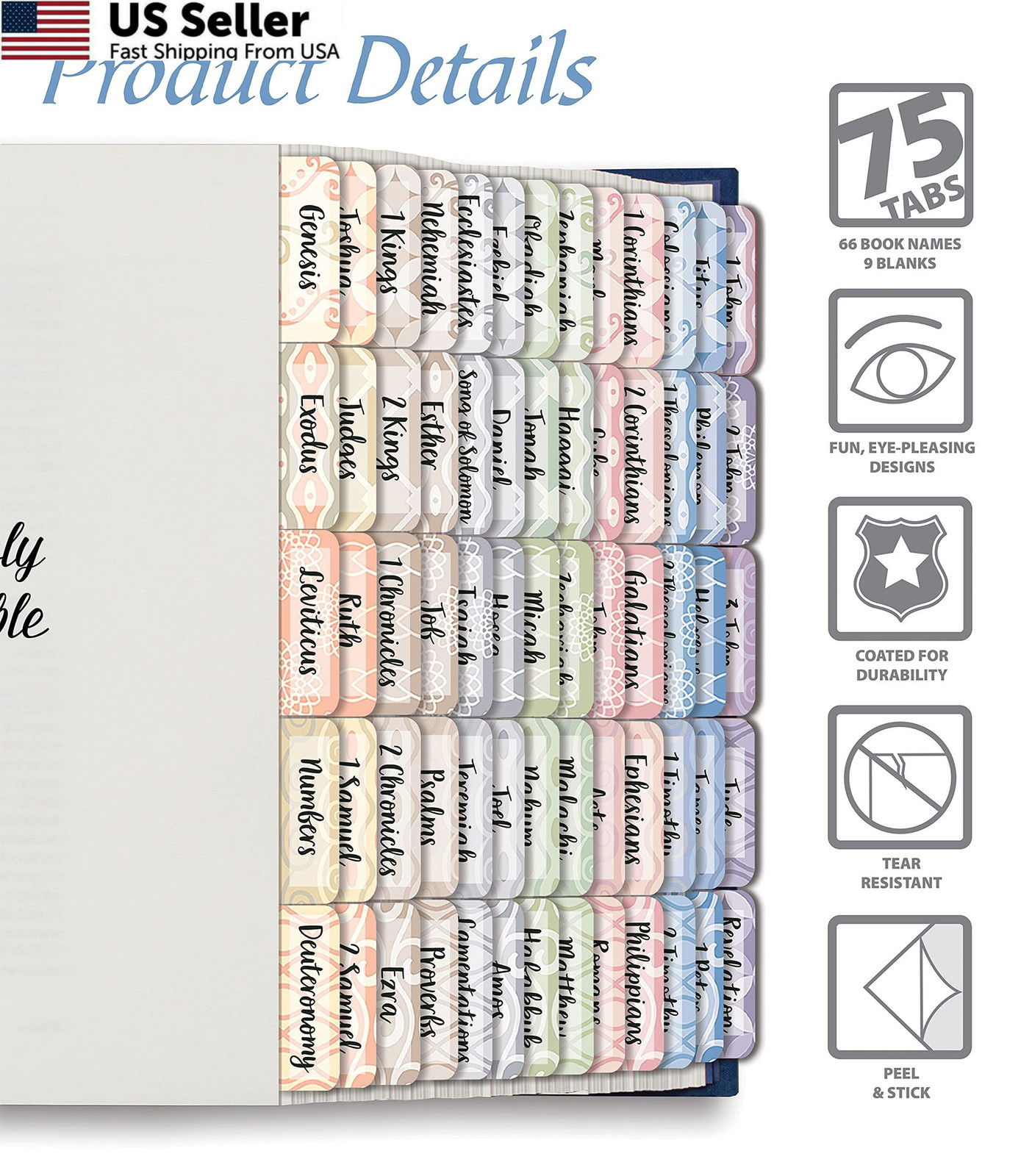 Better Office Products Bible Tabs, Old and New 75-Piece Set, Assorted