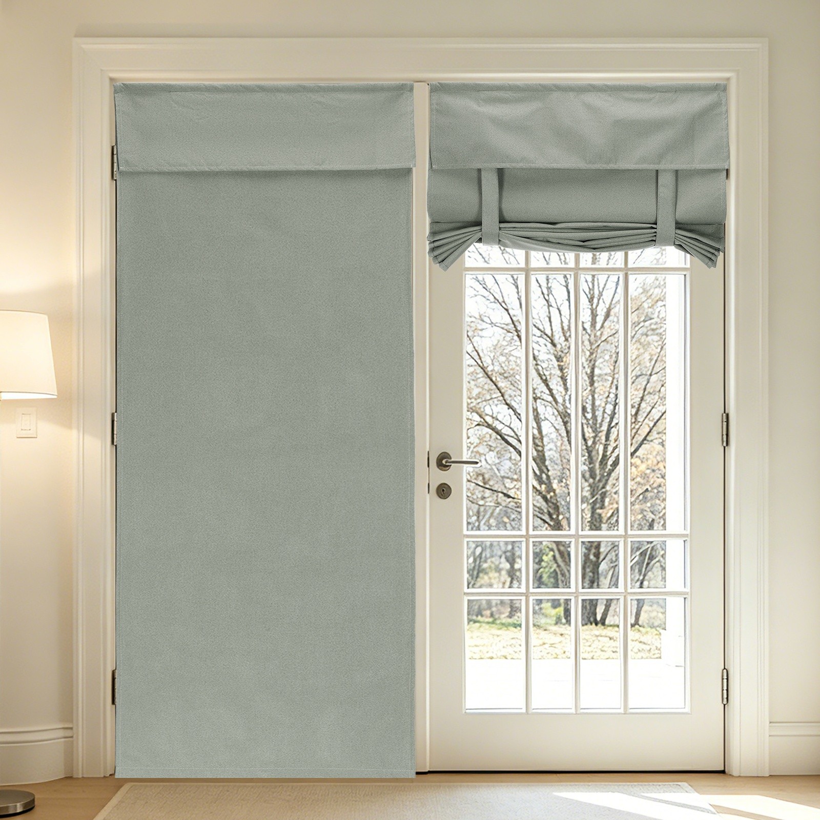 1PC 100% Blackout Side Door Curtains, 26″ x 80″ Linen French Door Curtain, Gray