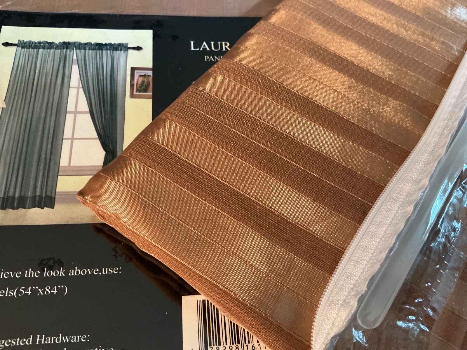 NEW 2 Gold Striped Sheer Window Panels Curtains 54” wide x 84″ long Polyester
