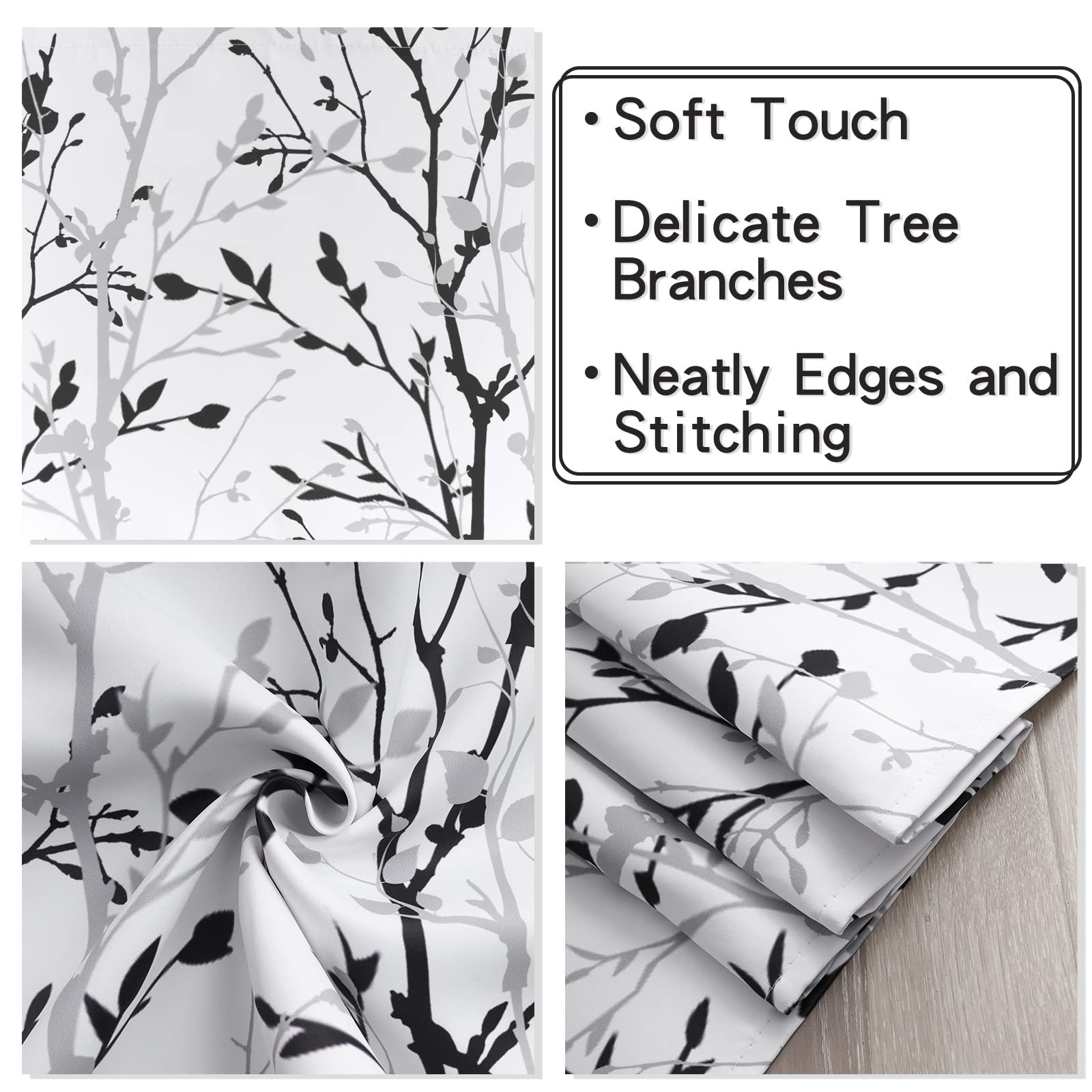Tree Branch Printed Valance Curtain 18 Inches Long Kitchen Valance Black And Gre