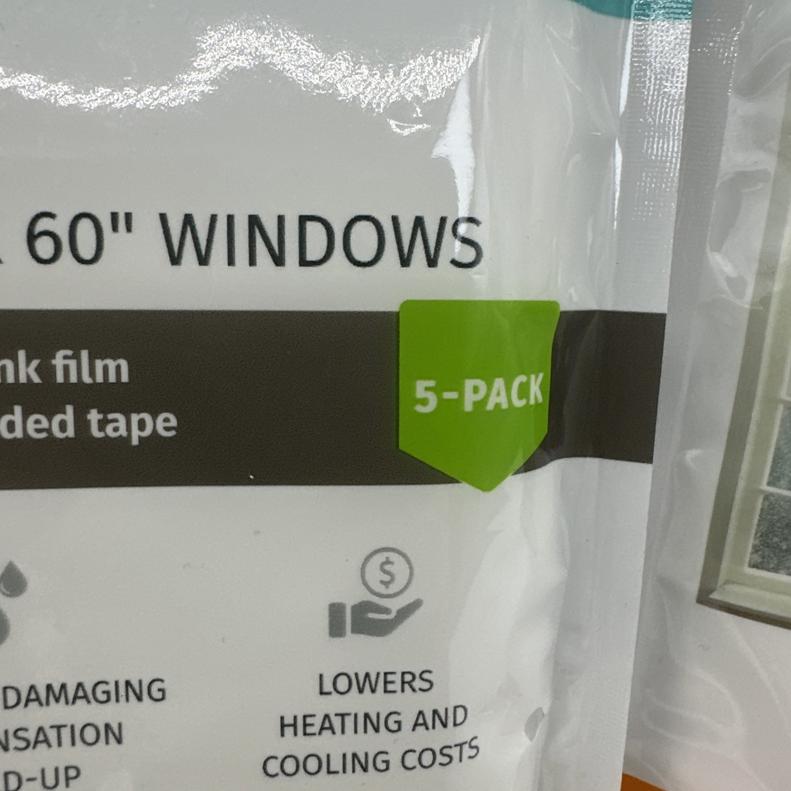 2 Packs Simply Conserve Insulating Window Film Kit Clear 5-Pack 36x60in Plastic