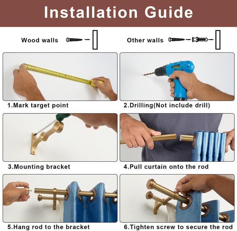 Double Curtain Rods 36-72″, Warm Gold Double Rod Curtain Rods, Double Window …