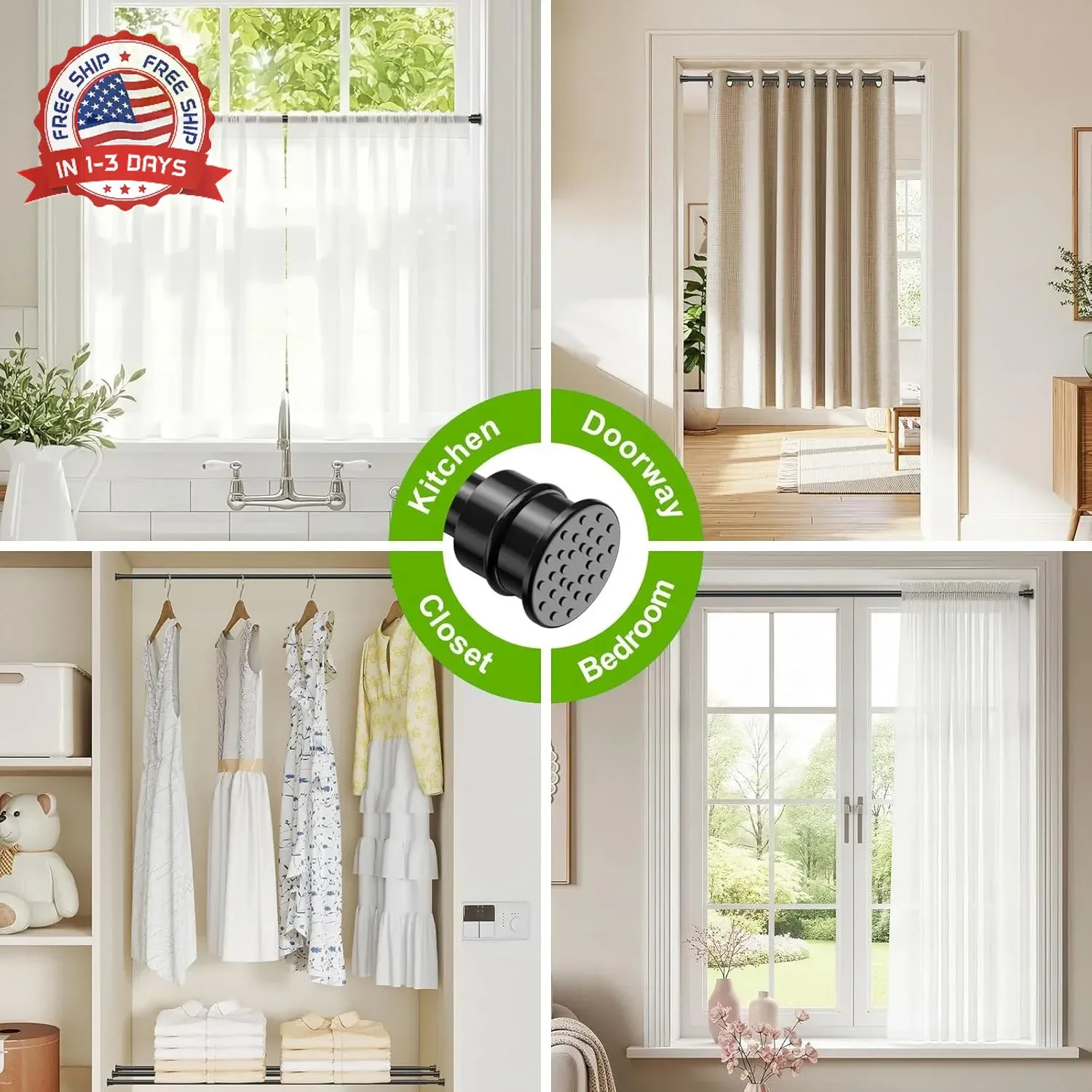 2 Pack Spring Tension Rods 28-48 Inches No Drill Tension Curtain Rods Black Spri