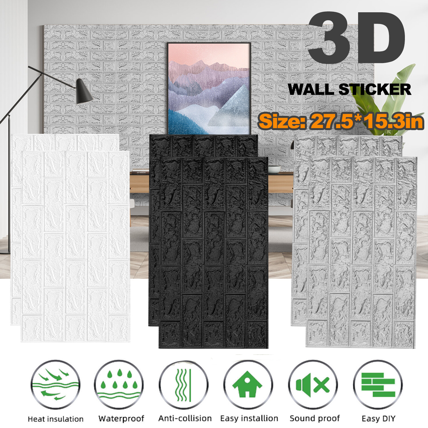 2/10/20pcs 3D Tile Brick Wall Panels Peel and Stick Self-Adhesive Foam Wallpaper