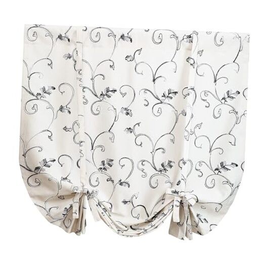 Linen Tie Up Curtains with Vines Embroidery – 45″W x 63″L (Pack of 1) Grey