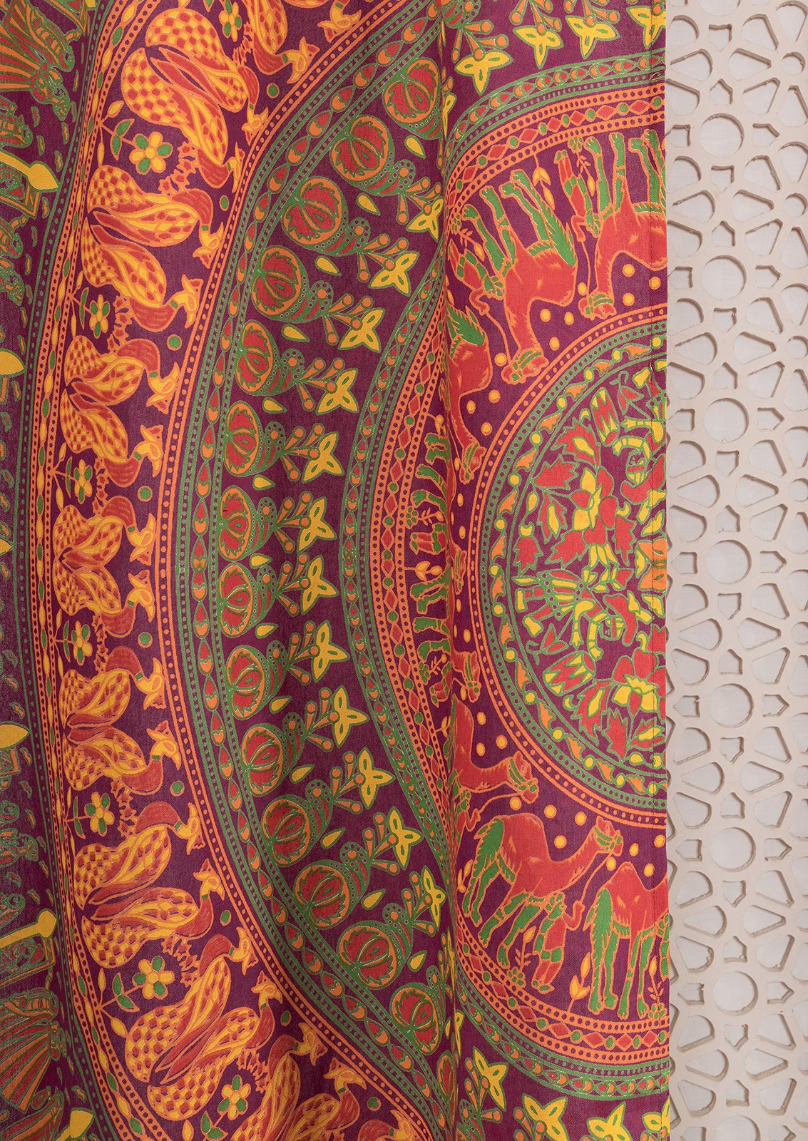 Indian Hippie Bohemian Beautiful Elephant Maroon Color Mandala Curtain Panels