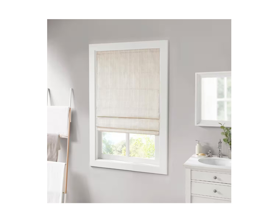 Madison Park Ivory Cordless Basketweave 35 in. W x 64 in. L Roman Shade