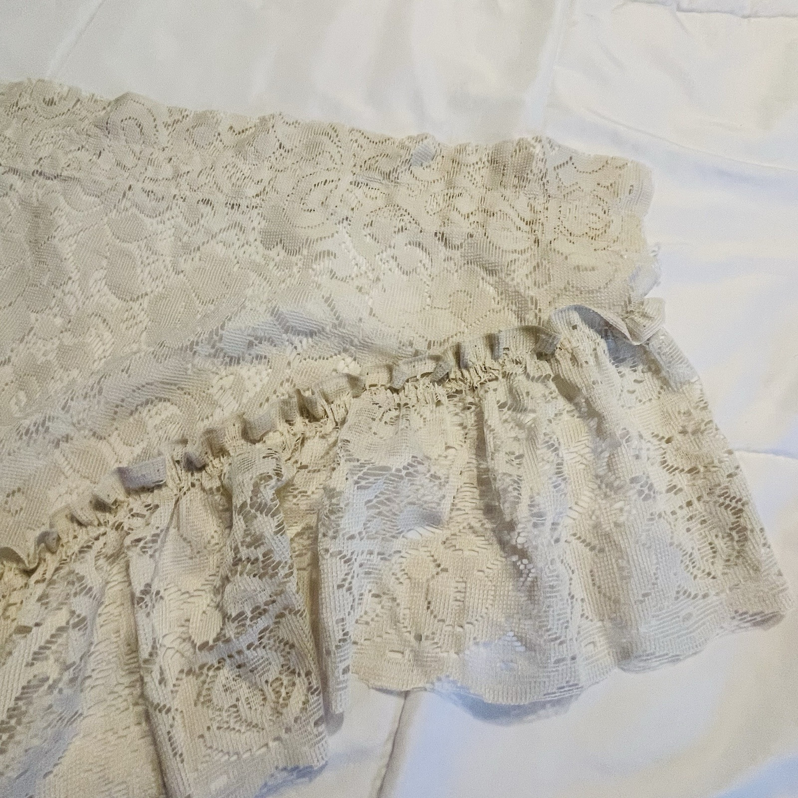 Vtg Ivory Lace Ruffle Valance 37×22” Cottage Core Victorian French Country